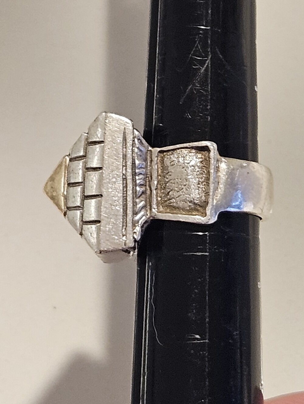 Massive Chunky Solid 14k Yellow Gold & Sterling Silver Pyramid Ring Artisan - Picture 4 of 10